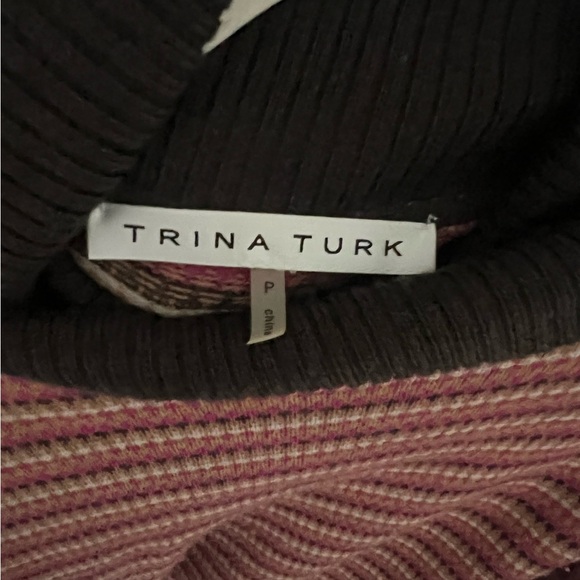 Trina Turk Camel Turtleneck Sweater Striped Multicolor 100% Merino Wool Women’s - Picture 4 of 9